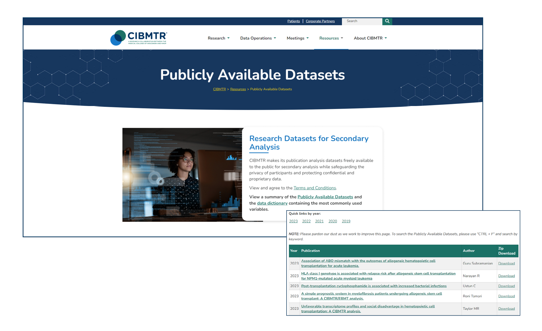 Public Datasets Webpage Screenshot